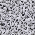 Flat white acrylic alphabet beads with gold foil letters for DIY jewelry making - (6*10mm/Hole 2.3mm) 30 Pieces / White with Black Letters