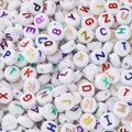 Mix of white acrylic flat round beads with colorful gold-stamped letters for DIY jewelry - (6*10mm/Hole 2.3mm) 30 Pieces / White Base Colored Letter