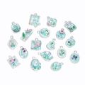 Detailed view of mint green enamel jewelry pendants with pearls and butterfly motifs - Blue Series Random Mix