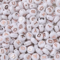 White acrylic round flat beads with rose gold A-Z letters for DIY jewelry making - (6*10mm/Hole 2.3mm) 30 Pieces / White With Rose Gold Text
