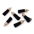 Pack of 6 black suede tassel pendants with golden metal caps for DIY jewelry making - 20 Pieces Set / Black