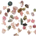 DIY jewelry pendants with irregular natural tourmaline stones and golden metal loops - Irregular Raw Stone Pendant / Tourmaline Agate