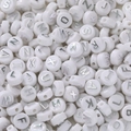 Flat round white acrylic alphabet beads with silver letters for DIY jewelry making - (6*10mm/Hole 2.3mm) 30 Pieces / White Base Silver Letter