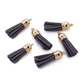 Deep grey tassel charms with golden caps for DIY jewelry and accessory making - 20 Pieces Set / Dark Gray