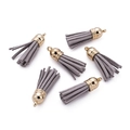 Set of 6 gray suede tassel pendants with golden metal caps for DIY jewelry making - 20 Pieces Set / Light Gray