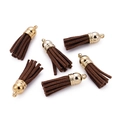 Set of six coffee brown suede tassels with golden caps for DIY jewelry making - 20 Pieces Set / Chocolate