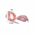 Detailed size view of a pink resin letter D pendant with heart shaped colorful sequins - Letter D