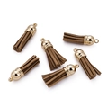Set of 6 dark brown mini tassel pendants with gold metal caps for DIY jewelry crafts - 20 Pieces Set / Khaki