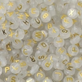 White frosted acrylic 6x10mm alphabet beads with gold letter A-Z for DIY jewelry - (6*10mm/Hole 2.3mm) 30 Pieces / Glow In The Dark Gold Letter