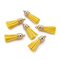 Set of six yellow suede tassel charms with golden metal caps for DIY jewelry making - 20 Pieces Set / Yellow