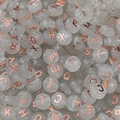 Matte white 6x10mm acrylic letter beads with rose gold foil for DIY jewelry - (6*10mm/Hole 2.3mm) 30 Pieces / Glow In The Dark Rose Gold Letter