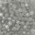 DIY 6x10mm frosted white acrylic flat round beads with silver foil letters for jewelry - (6*10mm/Hole 2.3mm) 30 Pieces / Glow In The Dark White Letter