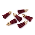 Set of 6 dark wine red 38mm mini tassels with golden metal caps for DIY jewelry making - 20 Pieces Set / Burgundy