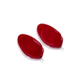 Close-up of red acrylic needle threaders with steel wire hooks on white background - 19.5x39.5mm / Red