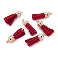 Deep red CCB plastic mini tassel pendants with gold caps for DIY jewelry making - 20 Pieces Set / Red