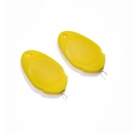 Macro view of two yellow acrylic needle threaders with fine steel wire hooks - Yellow