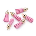 Pink suede mini tassel pendants with gold metal caps for DIY jewelry and earrings - 20 Pieces Set / Pink