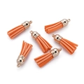 Set of six vibrant orange suede tassel charms with gold caps for DIY jewelry making - 20 Pieces Set / Orange