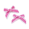 Détail de deux nœuds en vichy fuchsia avec bordure en dentelle blanche pour accessoires DIY - Carreaux rose et blanc / Rose