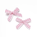 Détail de nœuds en ruban à carreaux roses et blancs avec bordure en dentelle pour DIY - Carreaux Rose Clair Et Blanc / Rose Clair