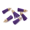 Set of 6 purple suede tassel pendants with golden metal caps for DIY jewelry crafts - 20 Pieces Set / Deep purple