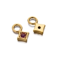 Detail of square gold plated pendant with red zircon inlay and smooth back finish - Rhombus Zirconia Pendant Only (Without Chain) / 2 Pcs/Pack / Rose Red