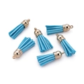 Light blue 3.8cm suede tassels with gold metal caps for DIY jewelry making - 20 Pieces Set / Blue