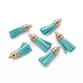 Mini 3.8cm teal faux suede tassel pendants with golden caps for DIY jewelry making - 20 Pieces Set / Lake Blue