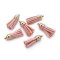 Set of 6 pink suede mini tassels with gold metallic caps for DIY jewelry making - 20 Pieces Set / Orange Pink