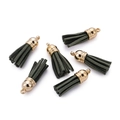 Set of 6 dark green suede mini tassels with golden metal caps for DIY jewelry crafting - 20 Pieces Set / Dark Green