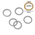 Anneaux texturés 12mm en acier inoxydable 304, tons or et argent, épaisseur de 1,5mm - Rond / Acier