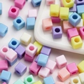 7mm colorful acrylic square beads with hearts and large holes for DIY jewelry making - 100pcs Pack / Mixed Random