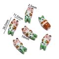 Macro view of hand-painted ceramic cat beads for DIY jewelry with size measurements - White Stretching Cat