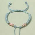 Handmade adjustable light green peach knot bracelet with pink and gold silk thread - Length approx. 12-25cm / Bean Green