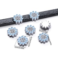 Macro detail of blue flower slide charms with crystals for 8mm leather bracelets - Light Blue Daisy