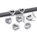 Silver alloy heart slider bead with rhinestones for DIY bracelets and watch bands - Half Rhinestone Heart