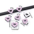 Detailed view of pink heart crown slide charms for DIY bracelets with size specifications - Crown Heart (SL771)
