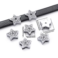 Detailed views of silver star-shaped slider bead with rhinestones for DIY bracelet - Pentagram