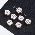 DIY beige cat paw beads with white pads and transverse holes for jewelry making - 2 Pcs/Set / Cat Paw White Khaki