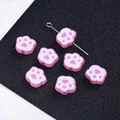 Pink and white cat paw beads with center hole for DIY jewelry making and craft projects - 2 Pcs/Set / Cat Paw White Rose Red