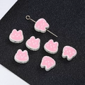 Pink enamel cat head alloy charm beads for DIY phone chain and jewelry making - 2 Pcs/Set / Rabbit Pink White