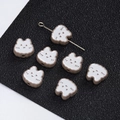 Cute milk tea color cartoon cat charm beads with white faces for DIY jewelry making - 2 Pcs/Set / Rabbit White Khaki