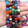 Polished colorful natural striped agate round beads for DIY bracelet jewelry making - Small Size (ST0112) / Banded Agate