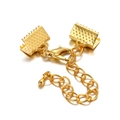 Detail van gouden karabijnsluiting met lintklemmen en hartvormige verlengketting - 8mm (10 Sets/Verpakking) / Goud