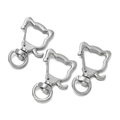 Three silver cat-shaped lobster clasps with rotating swivel rings for DIY keychains - Bear Style / 5 Pieces / Silver