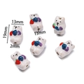 Handmade bear ceramic bead in white with colorful dots for DIY jewelry making - White Strawberry Bear / 13*19mm
