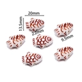 Hand-painted ceramic fish bead in white and reddish-brown for DIY jewelry making - White Fish Red Lines