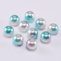 Detailed macro of two-tone gradient candy color ABS faux pearl beads for jewelry DIY - Lake Blue Pink Multicolor