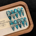 Blue stiletto press-on nails with luxury rhinestones and evil eye charms in 10-piece set - S / Blue Devil Eye Long Water Drop Style (2945)