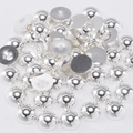 Close-up of silver semi-round flatback pearls with metallic finish for DIY crafts - Silver